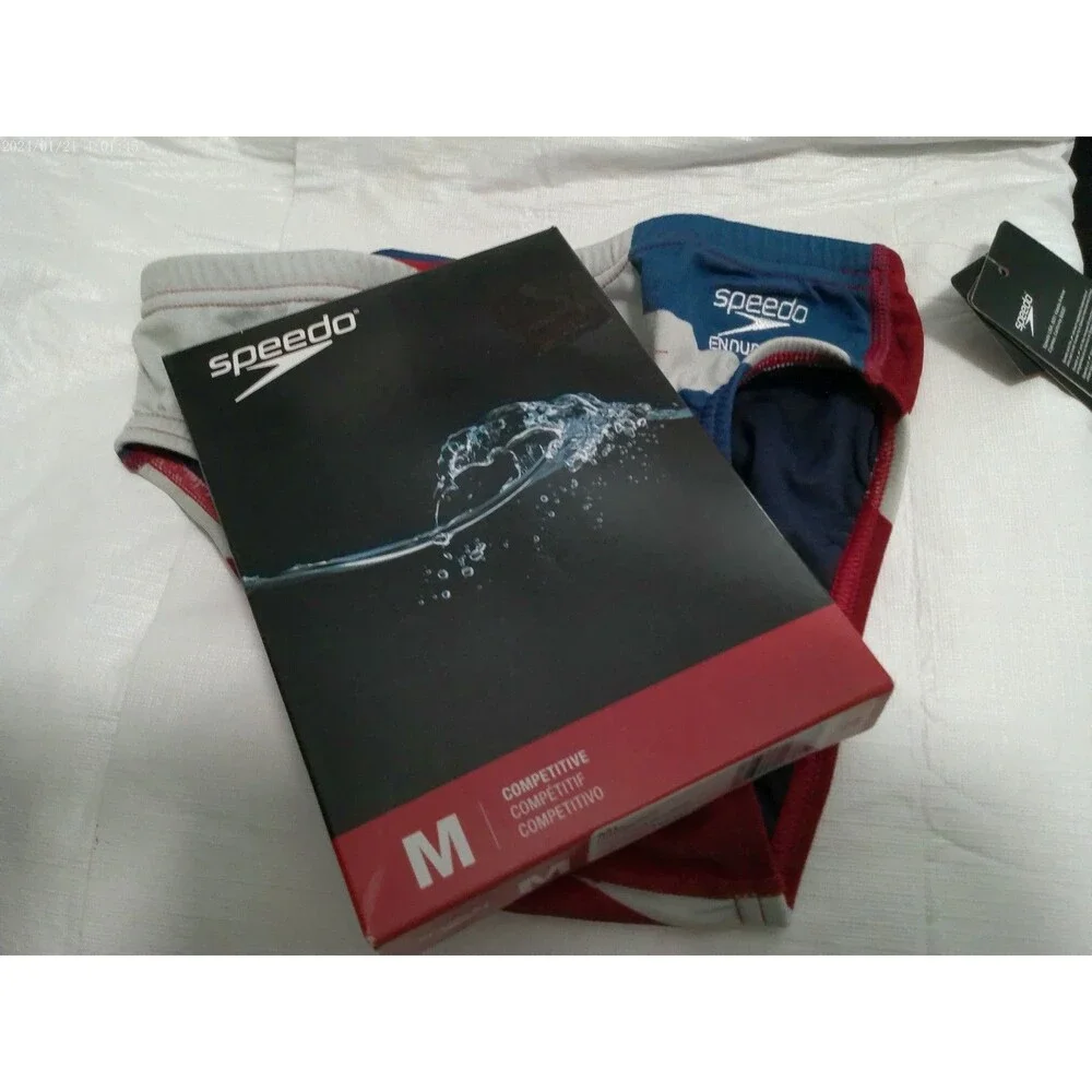 Speedo Men's Swim Brief Size 28 Glimmer Brief SNA Red/White/Blue NIB Endurance+